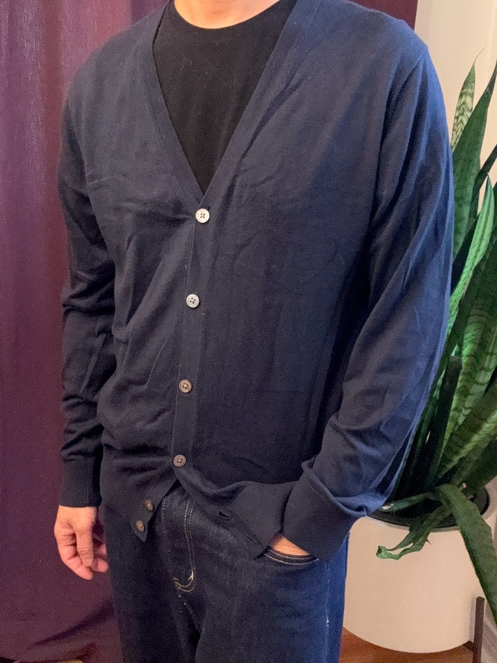 Tommy Hilfiger Men’s V-Neck Button Cardigan Navy L/Fits M